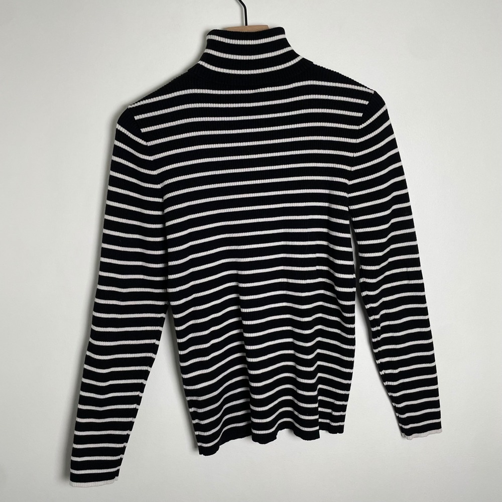 Lauren Ralph Lauren Turtleneck Sweater Women XL Black White Striped Old Money - Picture 2 of 8